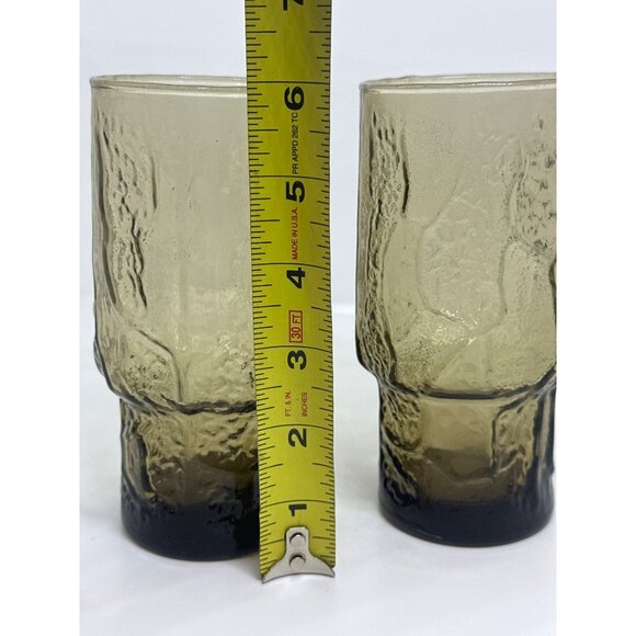 VTG Libbey Smoked Brown Textured Glass Tumblers Set 2 - 6" MCM Barkware Drinking - Picture 5 of 6